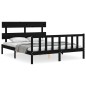 vidaXL Estructura cama de matrimonio con cabecero madera maciza negro vidaXL Estructura cama de matrimonio con cabecero madera maciza negro