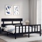 vidaXL Estructura cama de matrimonio con cabecero madera maciza negro vidaXL Estructura cama de matrimonio con cabecero madera maciza negro
