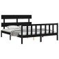 vidaXL Estructura cama de matrimonio con cabecero madera maciza negro vidaXL Estructura cama de matrimonio con cabecero madera maciza negro