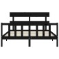 vidaXL Estructura cama de matrimonio con cabecero madera maciza negro vidaXL Estructura cama de matrimonio con cabecero madera maciza negro