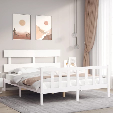 vidaXL Estructura de cama con cabecero madera maciza blanco 160x200 cm