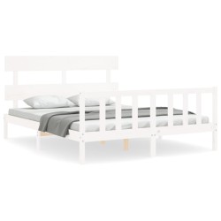 vidaXL Estructura de cama con cabecero madera maciza blanco 160x200 cm