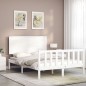 vidaXL Estructura cama de matrimonio con cabecero madera maciza blanco vidaXL Estructura cama de matrimonio con cabecero madera maciza blanco