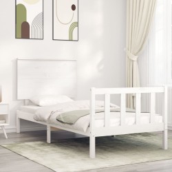 vidaXL Estructura de cama con cabecero madera maciza blanco 90x200 cm