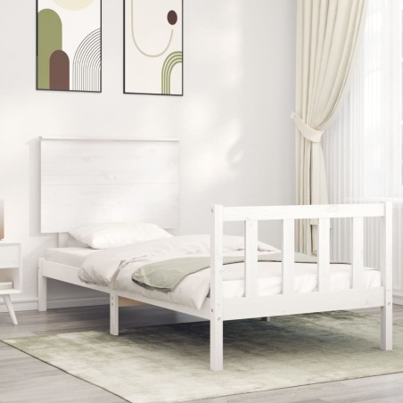 vidaXL Estructura de cama con cabecero madera maciza blanco 90x200 cm