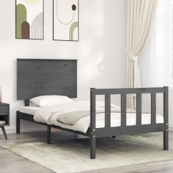vidaXL Estructura de cama con cabecero madera maciza gris 100x200 cm