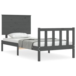 vidaXL Estructura de cama con cabecero madera maciza gris 100x200 cm