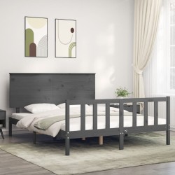 vidaXL Estructura de cama matrimonio con cabecero madera maciza gris