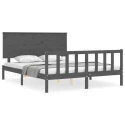 vidaXL Estructura de cama matrimonio con cabecero madera maciza gris