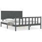 vidaXL Estructura de cama matrimonio con cabecero madera maciza gris vidaXL Estructura de cama matrimonio con cabecero madera maciza gris