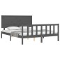 vidaXL Estructura de cama matrimonio con cabecero madera maciza gris vidaXL Estructura de cama matrimonio con cabecero madera maciza gris