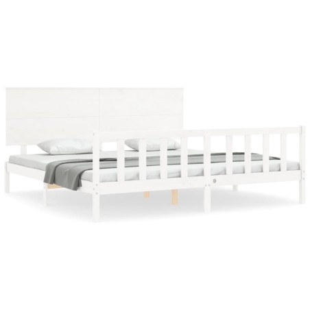 vidaXL Estructura cama de matrimonio con cabecero madera maciza blanco