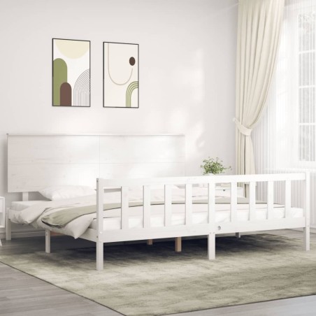 vidaXL Estructura de cama con cabecero madera maciza blanco 200x200 cm