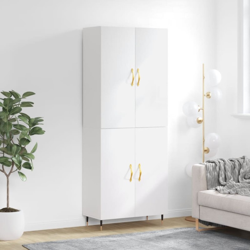 vidaXL Aparador alto madera contrachapada blanco brillo 69,5x34x180 cm