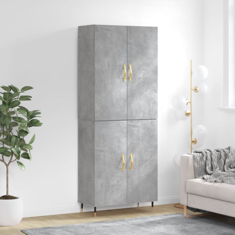 vidaXL Aparador alto madera contrachapada gris hormigón 69,5x34x180 cm