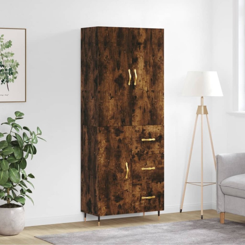 vidaXL Aparador alto madera contrachapada roble ahumado 69,5x34x180 cm