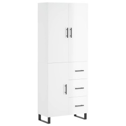 vidaXL Aparador alto madera contrachapada blanco brillo 69,5x34x180 cm