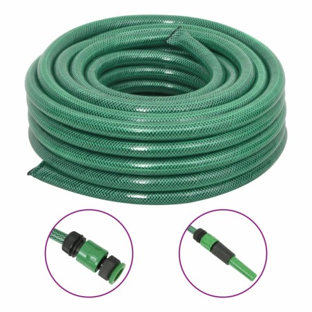 vidaXL Manguera de jardín con accesorios PVC verde 23,5 mm 30 m