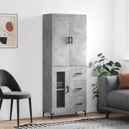 vidaXL Aparador alto madera contrachapada gris hormigón 69,5x34x180 cm