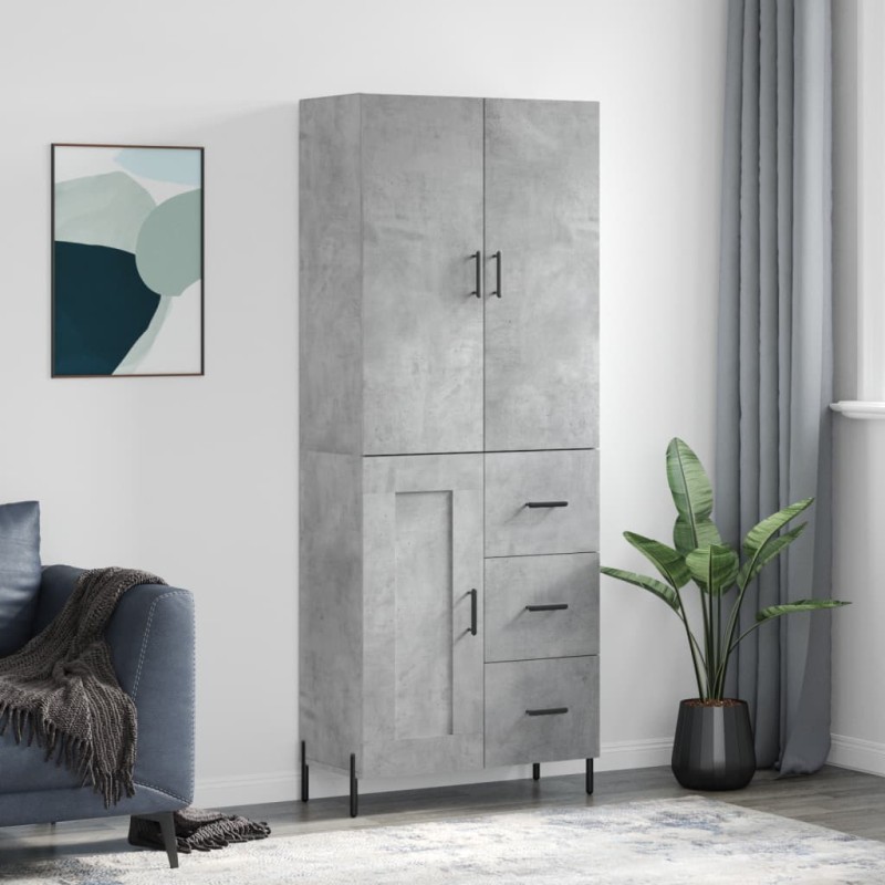 vidaXL Aparador alto madera contrachapada gris hormigón 69,5x34x180 cm