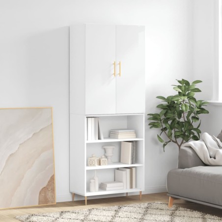 vidaXL Aparador alto madera contrachapada blanco brillo 69,5x34x180 cm