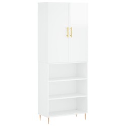 vidaXL Aparador alto madera contrachapada blanco brillo 69,5x34x180 cm
