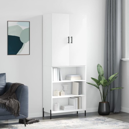 vidaXL Aparador alto madera contrachapada blanco brillo 69,5x34x180 cm