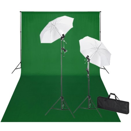 vidaXL Kit de estudio fotográfico telón verde croma 600x300 y luces 