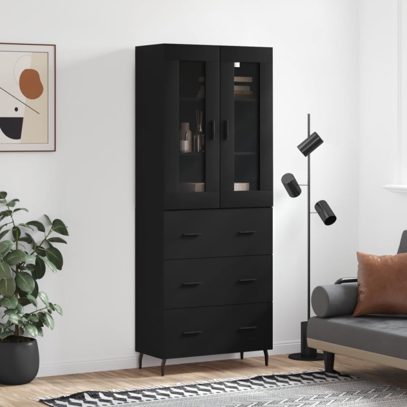 vidaXL Aparador alto madera contrachapada negro 69,5x34x180 cm vidaXL Aparador alto madera contrachapada negro 69,5x34x180 cm