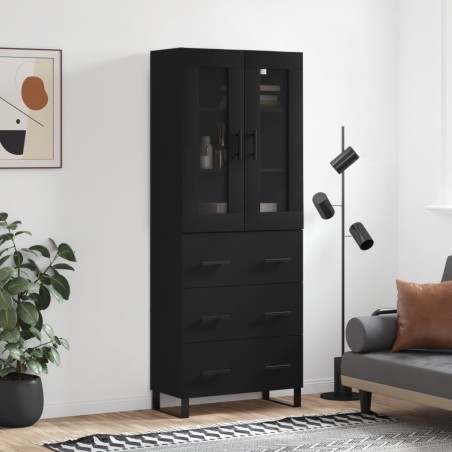 vidaXL Aparador alto madera contrachapada negro 69,5x34x180 cm