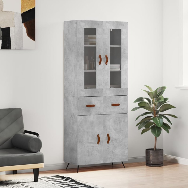 vidaXL Aparador alto madera contrachapada gris hormigón 69,5x34x180 cm vidaXL Aparador alto madera contrachapada gris hormigón 69,5x34x180 cm