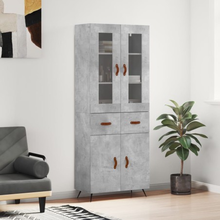 vidaXL Aparador alto madera contrachapada gris hormigón 69,5x34x180 cm