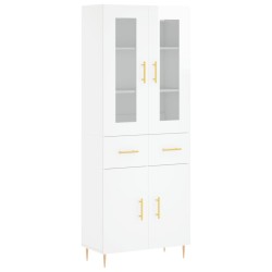 vidaXL Aparador alto madera contrachapada blanco brillo 69,5x34x180 cm