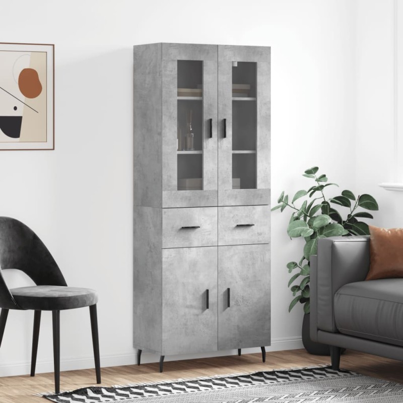 vidaXL Aparador alto madera contrachapada gris hormigón 69,5x34x180 cm vidaXL Aparador alto madera contrachapada gris hormigón 69,5x34x180 cm