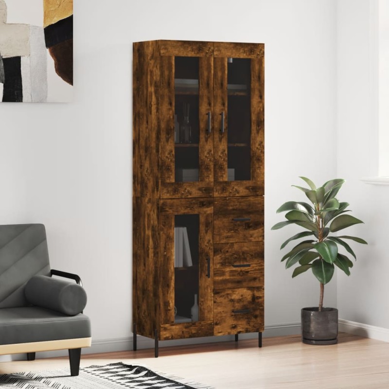 vidaXL Aparador alto madera contrachapada roble ahumado 69,5x34x180 cm