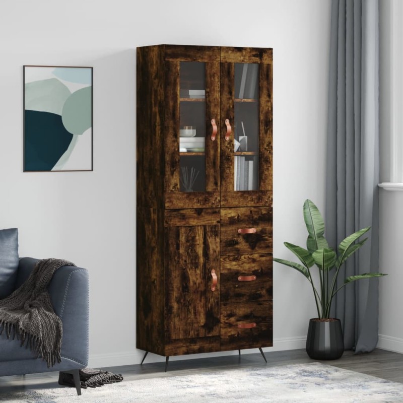 vidaXL Aparador alto madera contrachapada roble ahumado 69,5x34x180 cm