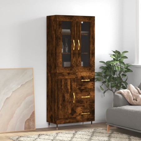 vidaXL Aparador alto madera contrachapada roble ahumado 69,5x34x180 cm