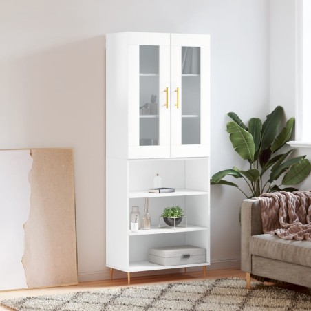 vidaXL Aparador alto madera contrachapada blanco brillo 69,5x34x180 cm
