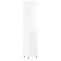 vidaXL Aparador alto madera contrachapada blanco brillo 34,5x34x180 cm