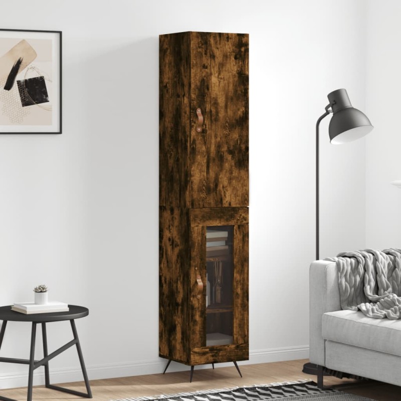 vidaXL Aparador de madera contrachapada roble ahumado 34,5x34x180 cm vidaXL Aparador de madera contrachapada roble ahumado 34,5x34x180 cm