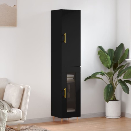 vidaXL Aparador de madera contrachapada negro 34,5x34x180 cm
