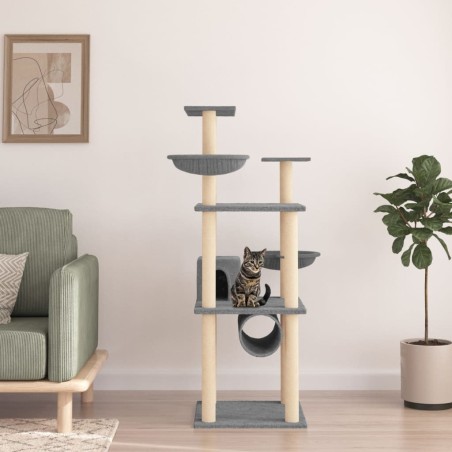 vidaXL Rascador para gatos con postes de sisal gris claro 141 cm