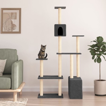 vidaXL Rascador para gatos con postes de sisal gris oscuro 180 cm