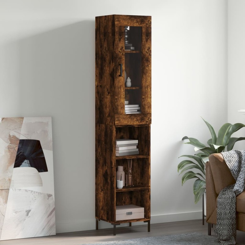 vidaXL Aparador de madera contrachapada roble ahumado 34,5x34x180 cm vidaXL Aparador de madera contrachapada roble ahumado 34,5x34x180 cm