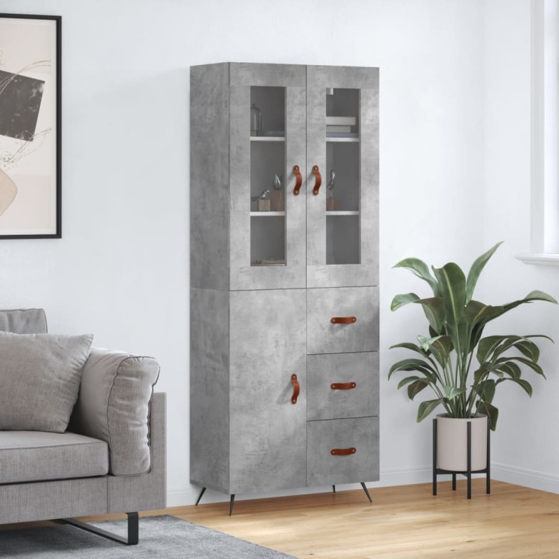 vidaXL Aparador alto madera contrachapada gris hormigón 69,5x34x180 cm vidaXL Aparador alto madera contrachapada gris hormigón 69,5x34x180 cm