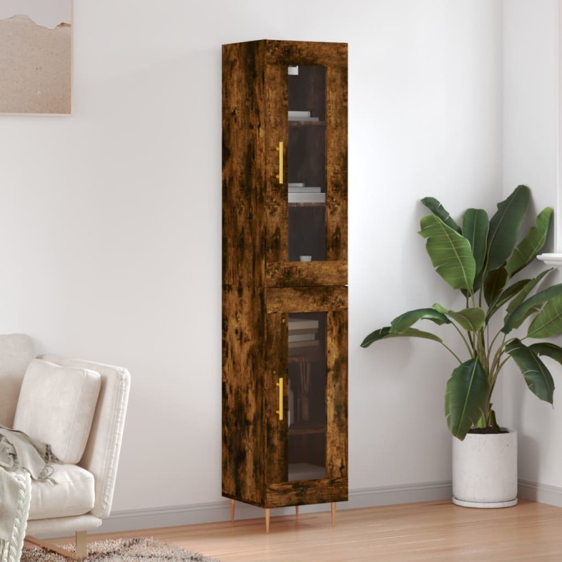 vidaXL Aparador de madera contrachapada roble ahumado 34,5x34x180 cm vidaXL Aparador de madera contrachapada roble ahumado 34,5x34x180 cm