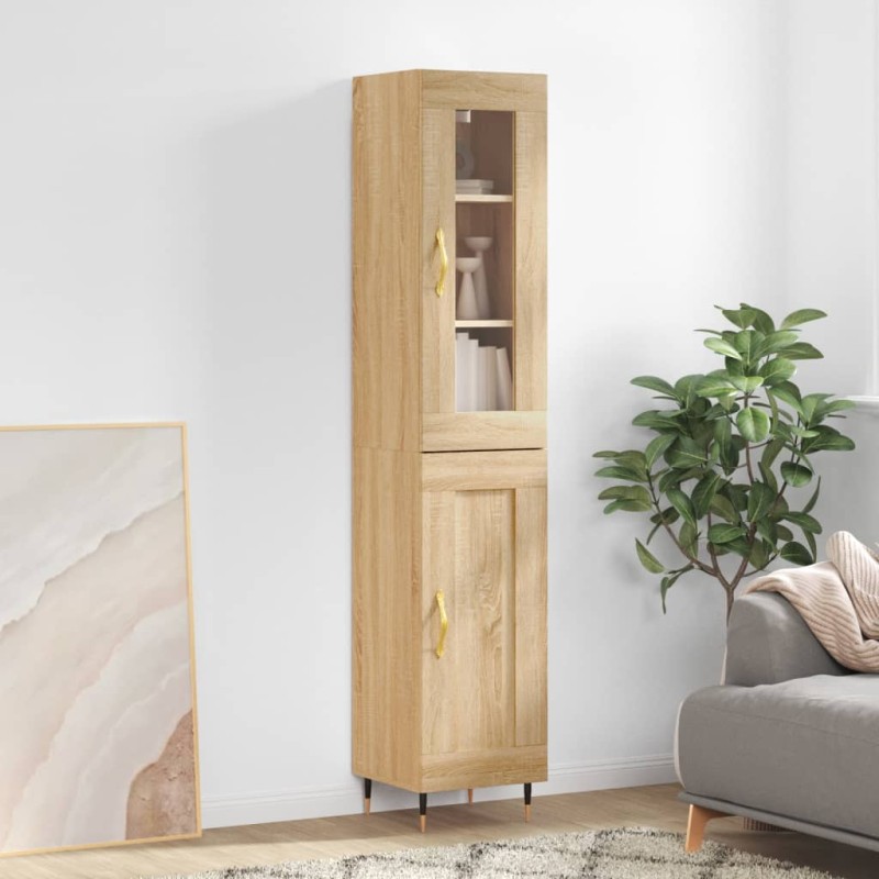 vidaXL Aparador de madera contrachapada roble Sonoma 34,5x34x180 cm vidaXL Aparador de madera contrachapada roble Sonoma 34,5x34x180 cm