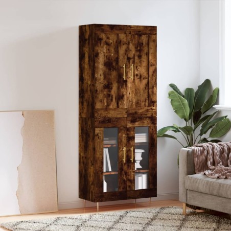 vidaXL Aparador alto madera contrachapada roble ahumado 69,5x34x180 cm