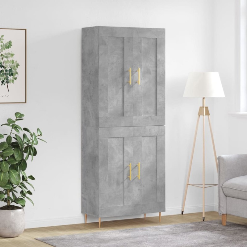 vidaXL Aparador alto madera contrachapada gris hormigón 69,5x34x180 cm