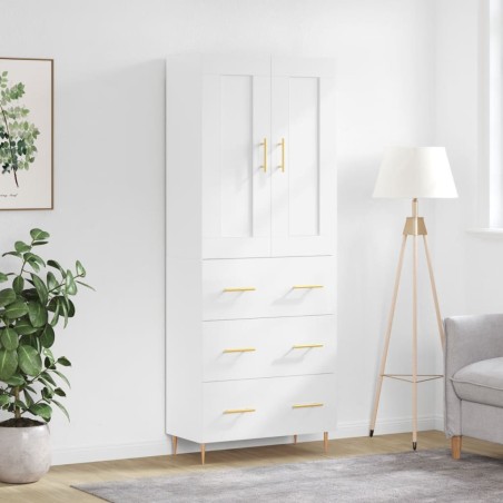 vidaXL Aparador alto madera contrachapada blanco brillo 69,5x34x180 cm